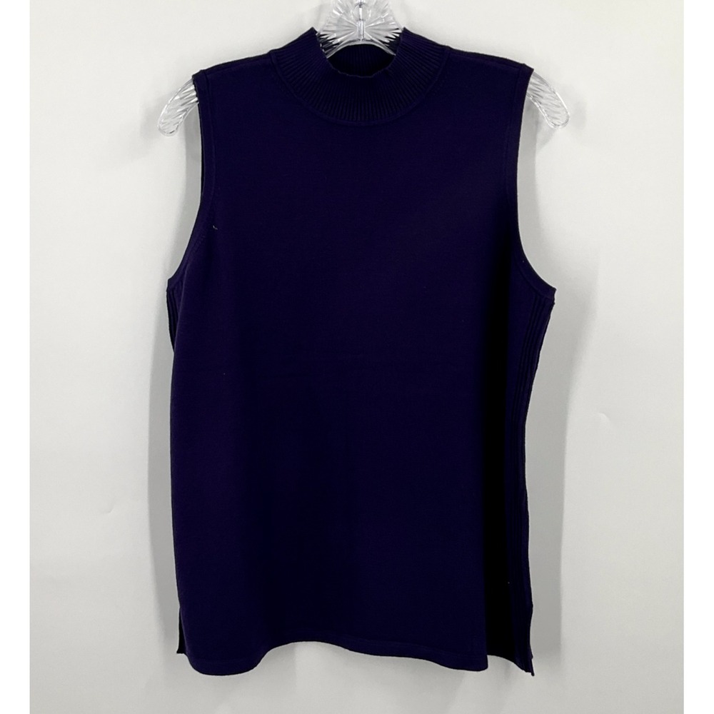 Chico's Knit Pullover Vest Women Large Violet Purple Mock Neck Ribbed Sleeveless